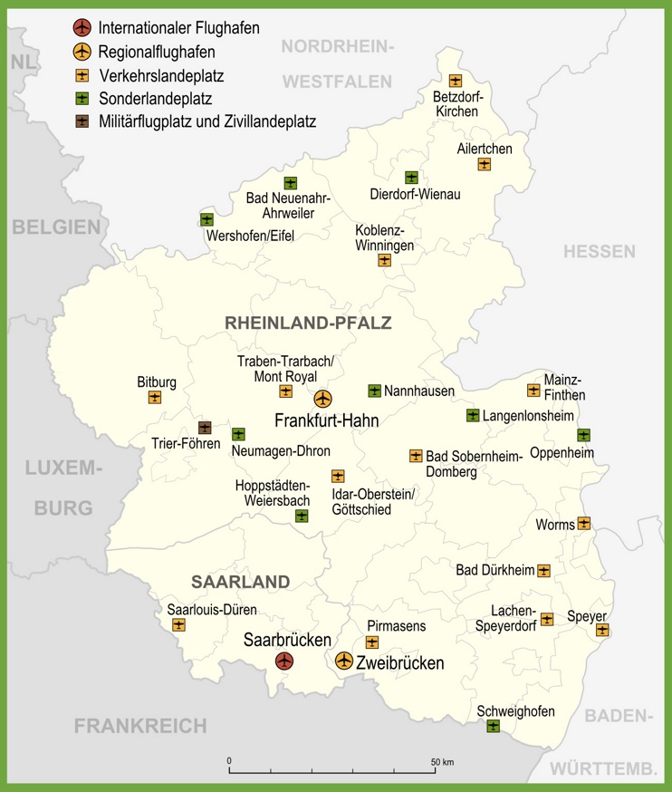 Map of airports in Rhineland-Palatinate