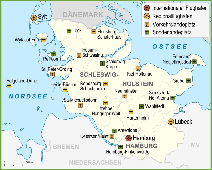 Map of airports in Schleswig-Holstein