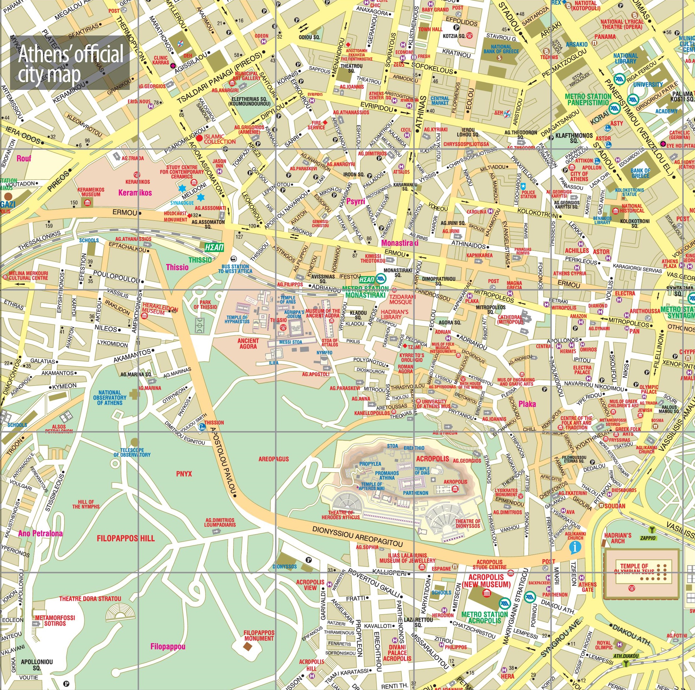 guter, übersichtlicher Stadtplan von Athen, bereitgestellt von http://ontheworldmap.com
