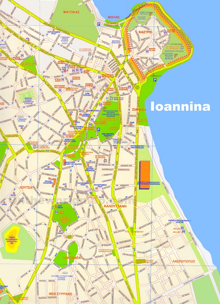 Ioannina hotels and sightseeings map