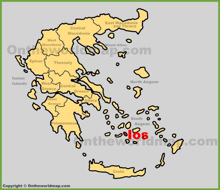 Ios island location on the Greece map