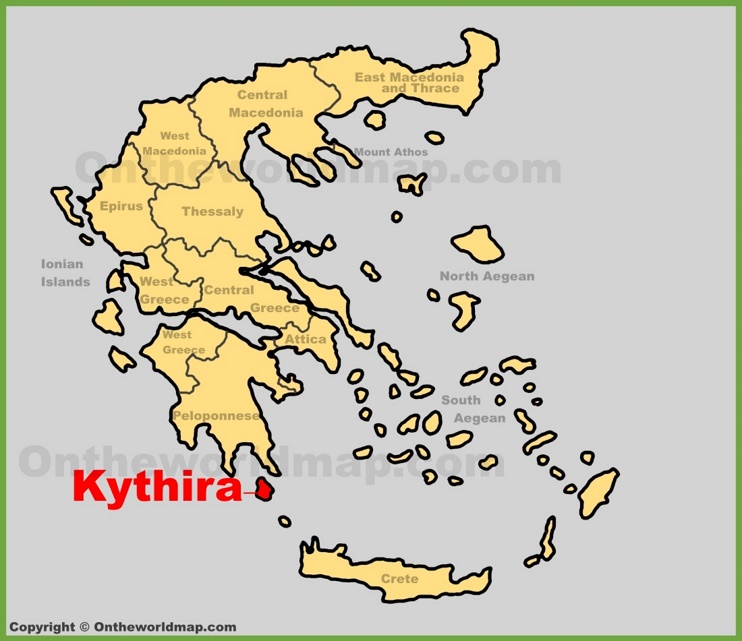 Kythira location on the Greece map