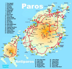 Paros and Antiparos hotel map