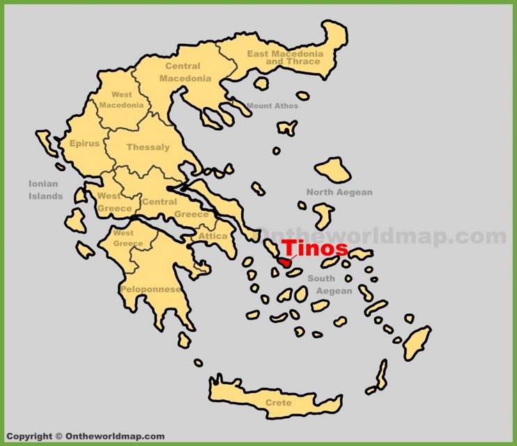 Tinos location on the Greece map