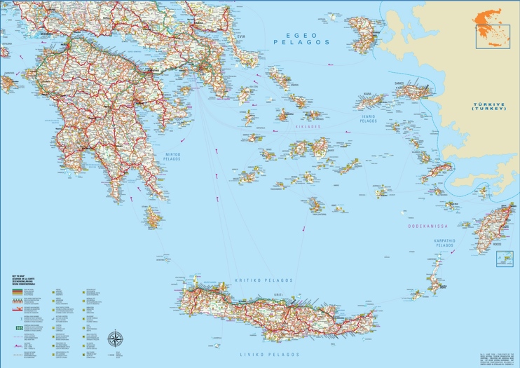 Large detailed map of south of Greece with cities and towns