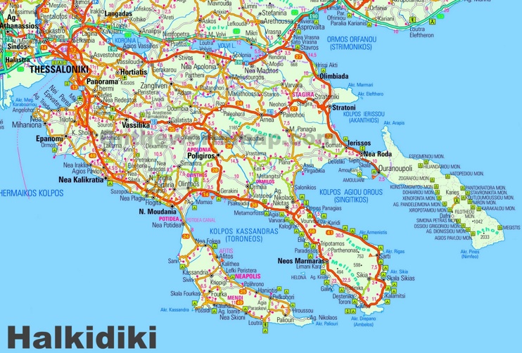 Large detailed map of Halkidiki