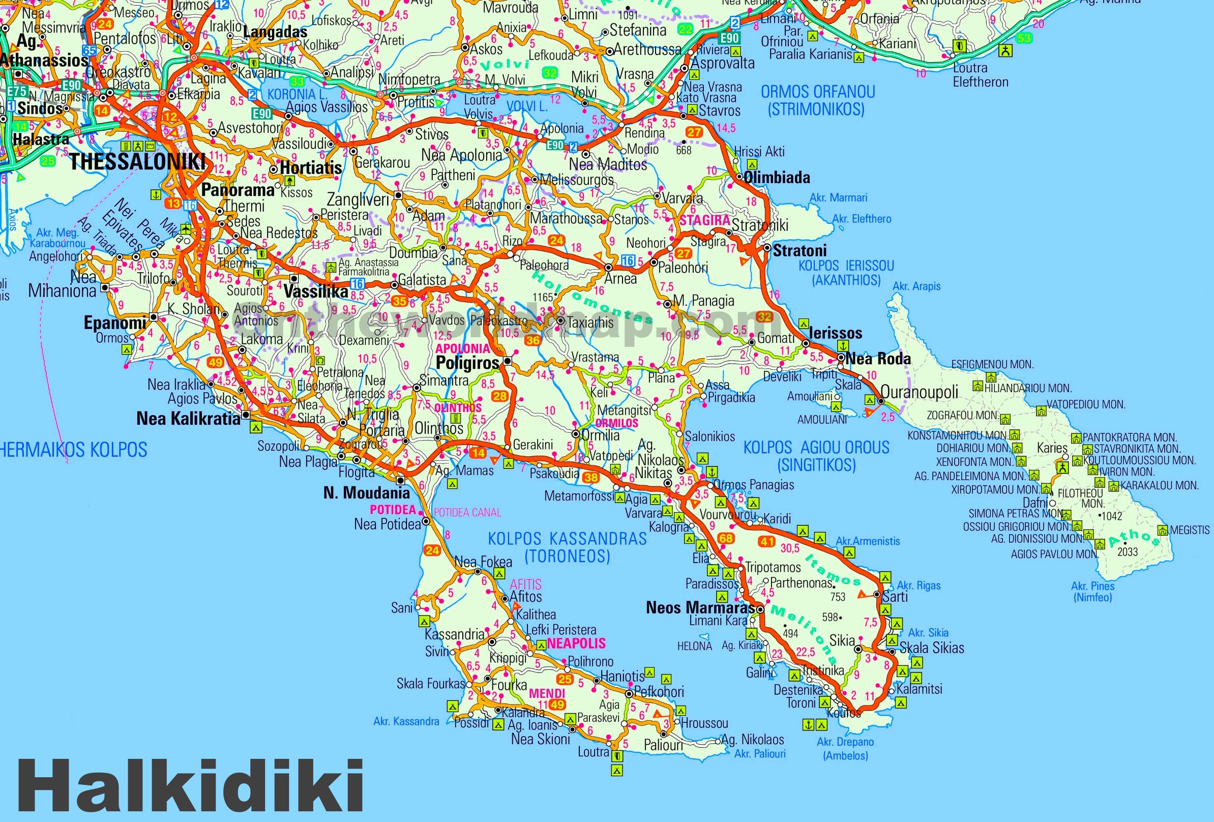 halkidiki mapa Large detailed map of Halkidiki ﻿ halkidiki mapa