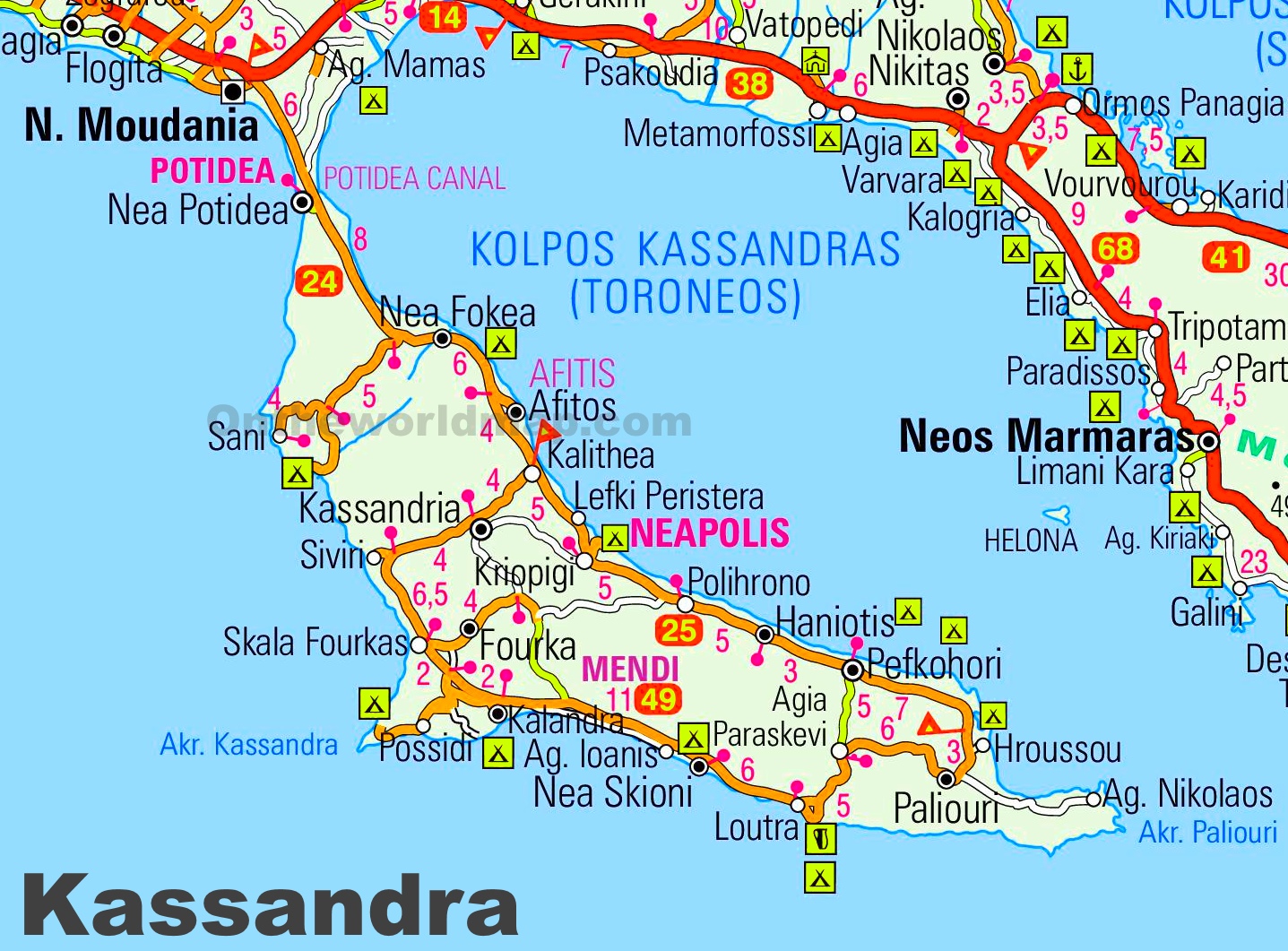 mapa kasandre halkidiki Kassandra road map ﻿ mapa kasandre halkidiki