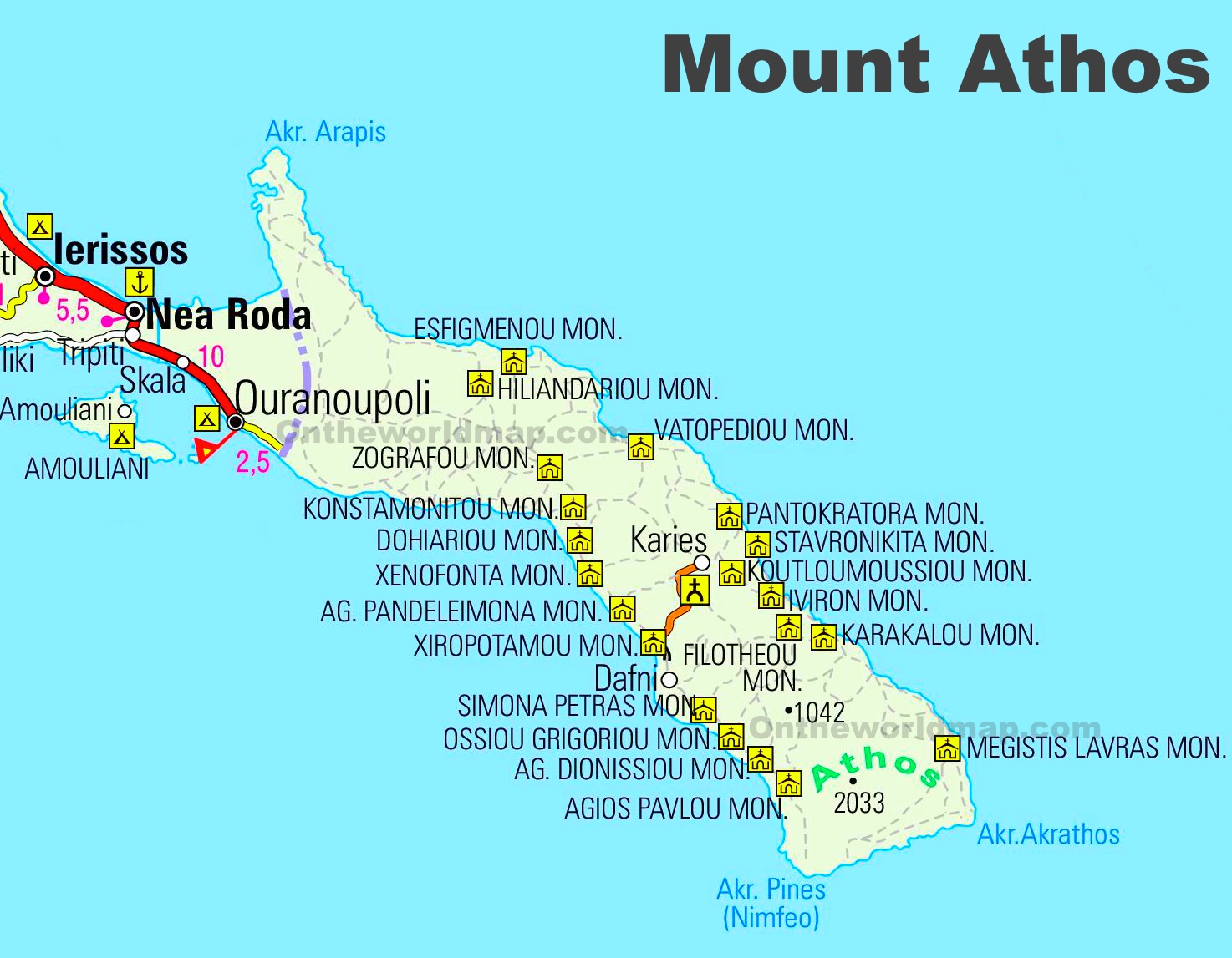 Mount Athos Road Map Mount Athos Road Map