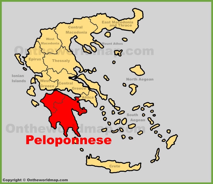 Peloponnese location on the Greece map