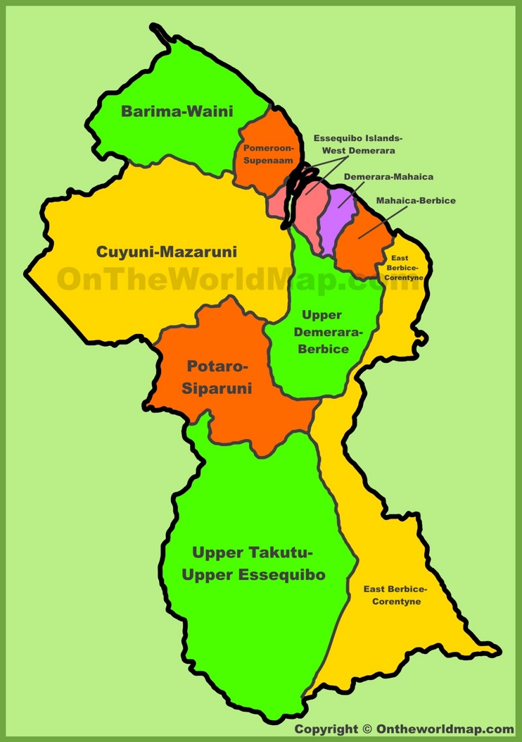Large Detailed Political And Administrative Map Of Guyana With Cities