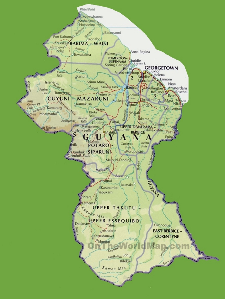 Detailed map of Guyana