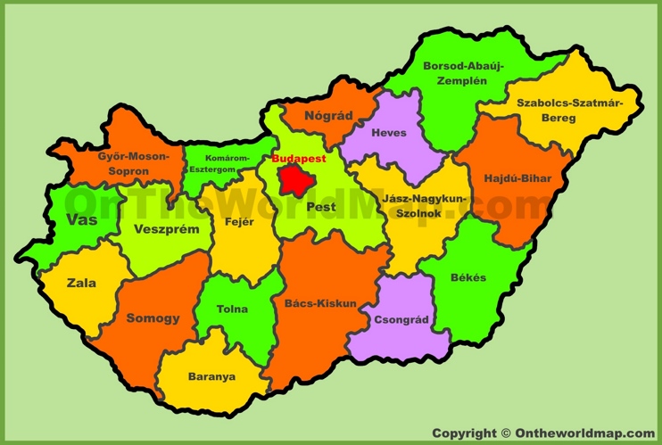 Administrative map of Hungary