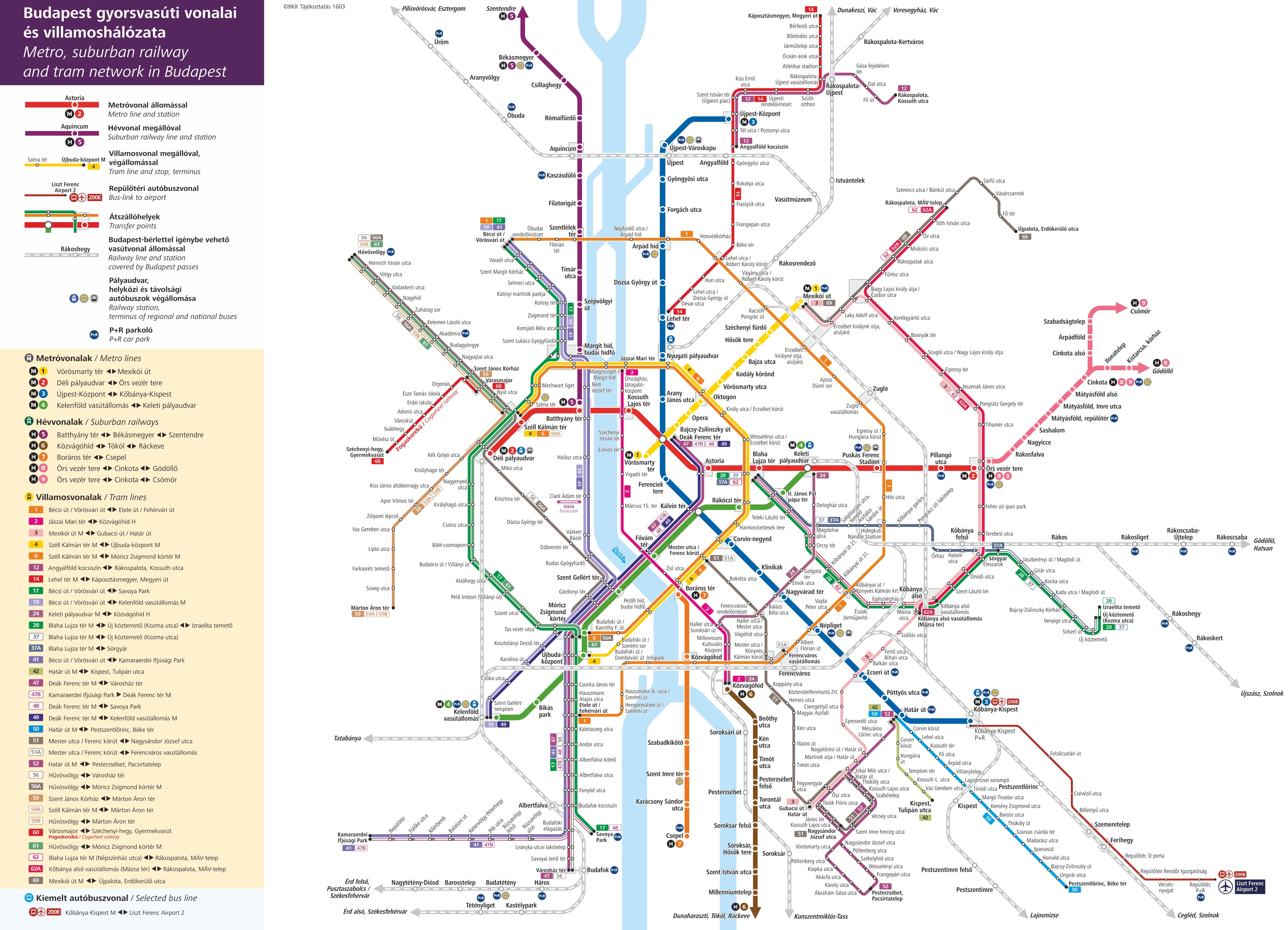 Budapest Metro Tram And Suburban Railway Map