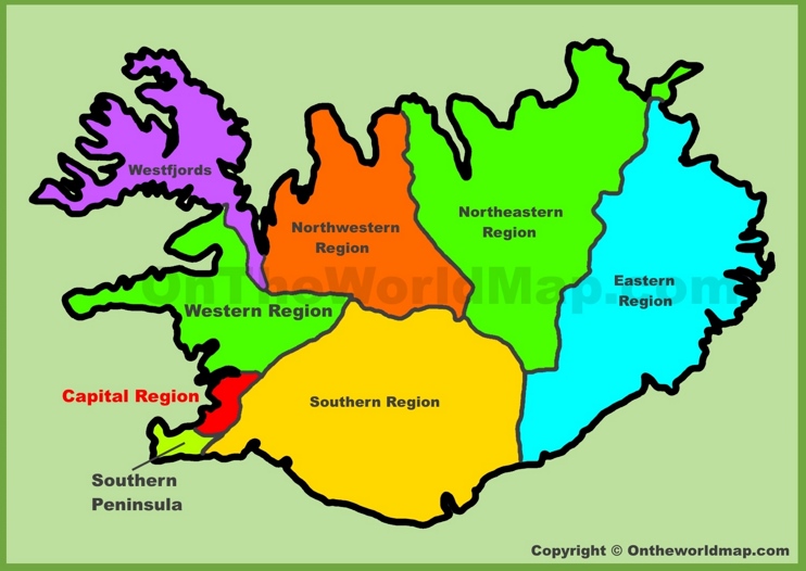Iceland Regions Map
