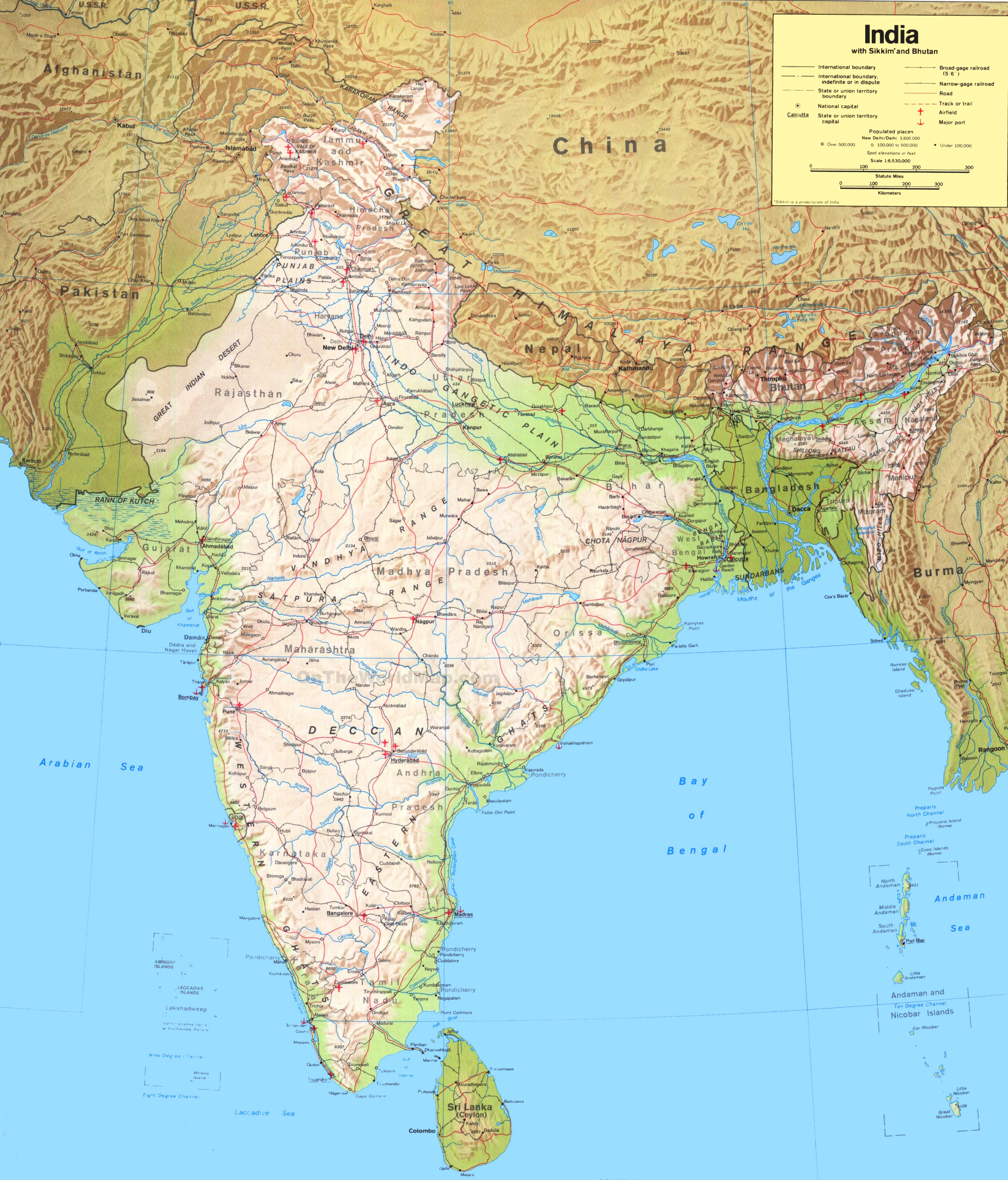 Large Physical Map Of India With Roads Cities And Airports India Images