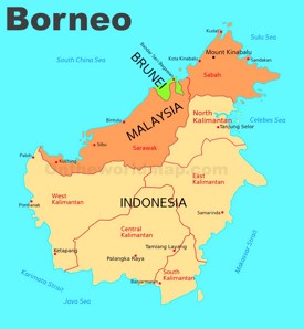 Administrative divisions map of Borneo