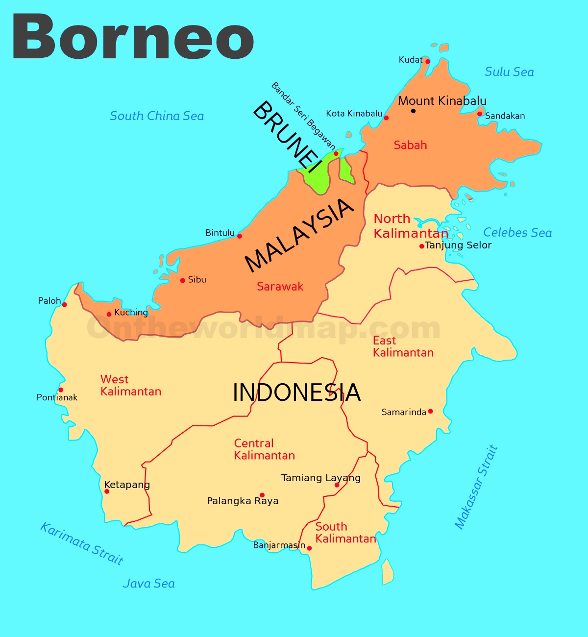 Administrative divisions map of Borneo