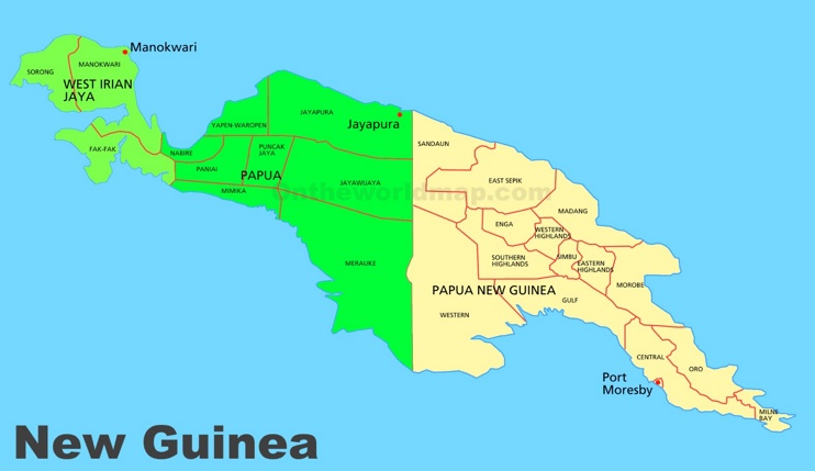 Administrative divisions map of New Guinea