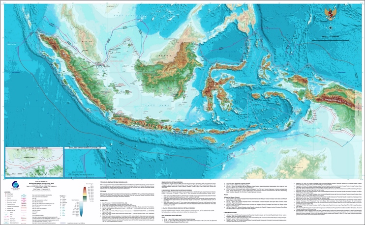 Large detailed physical map of Indonesia