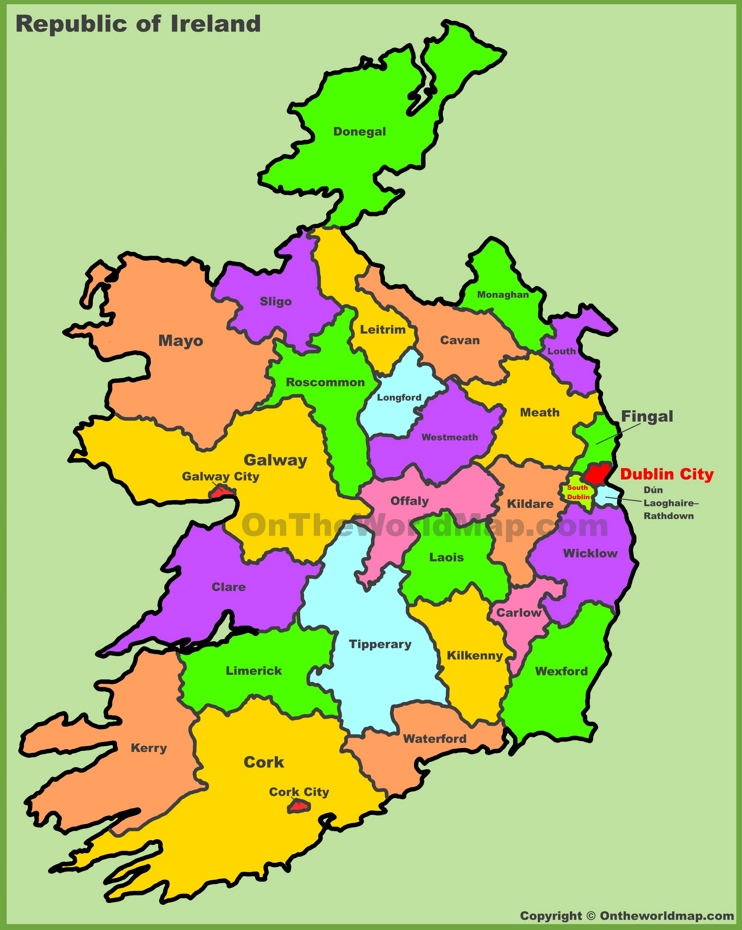 Administrative divisions map of Ireland