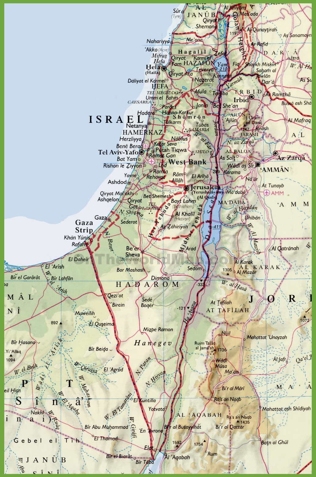 Detailed map of Israel with cities