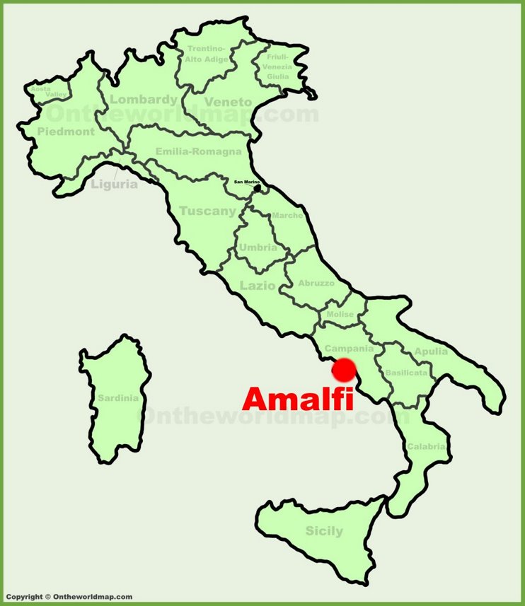 Amalfi location on the Italy map