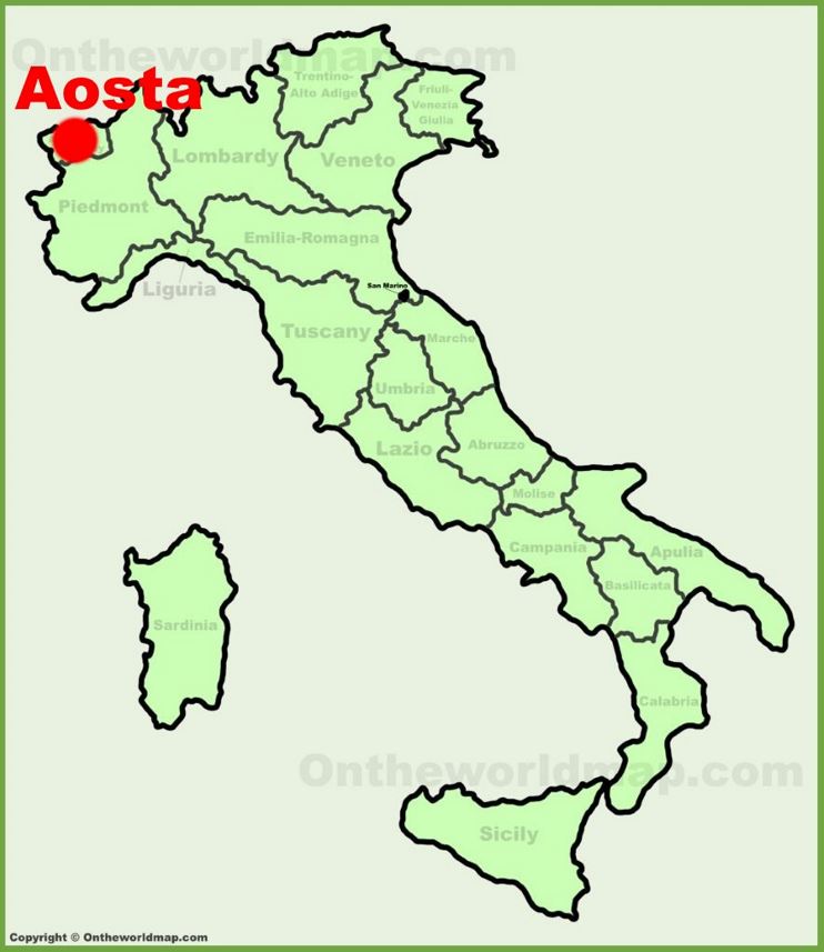 Aosta location on the Italy map