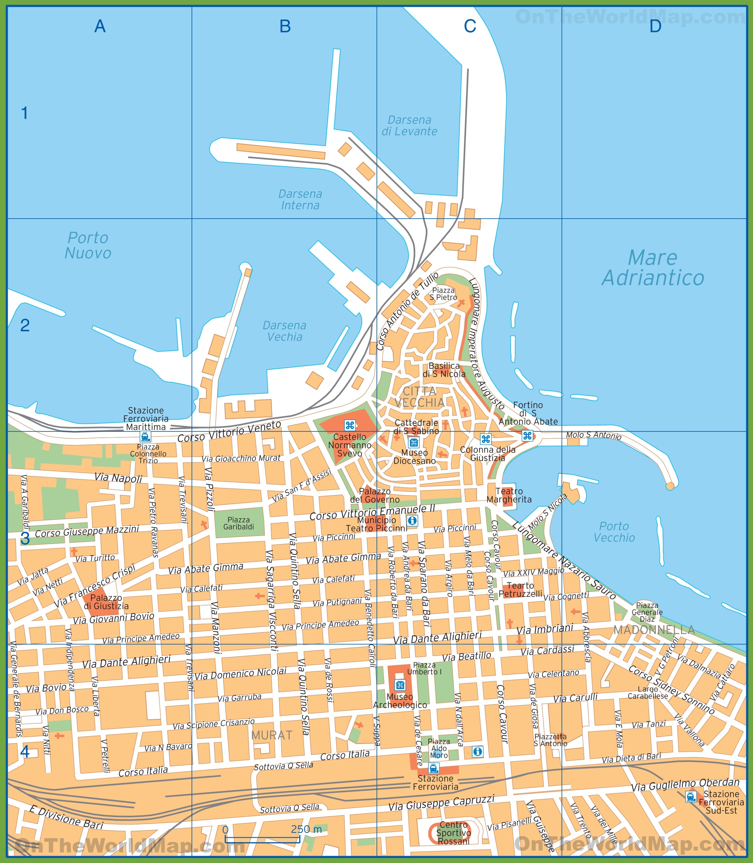 Tourist map of Bari city centre