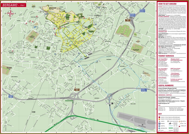 Large detailed tourist map of Bergamo