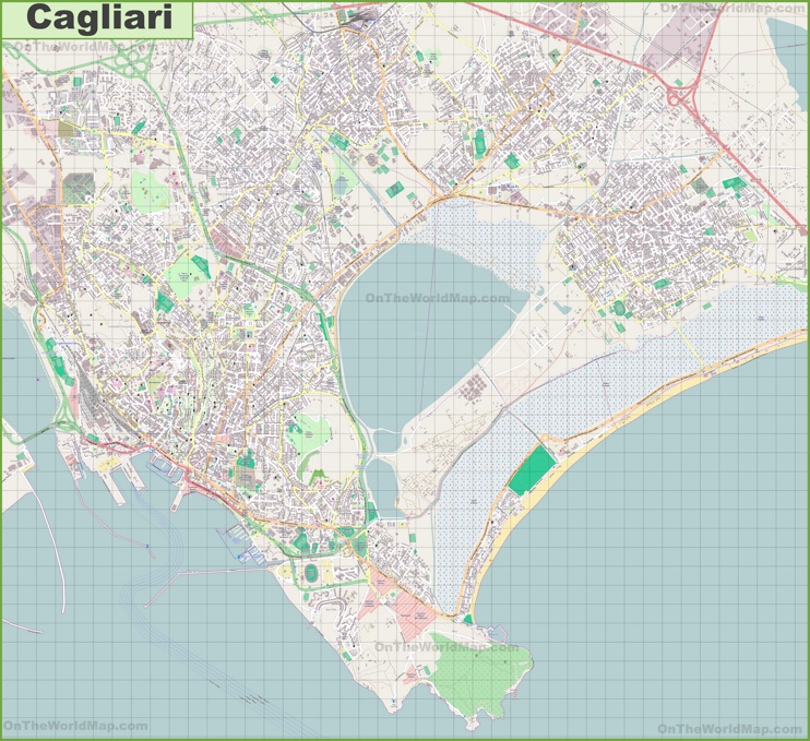 Large detailed map of Cagliari
