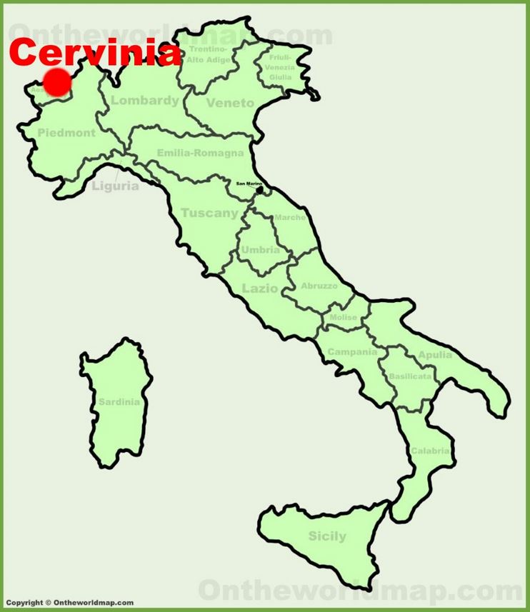 Cervinia location on the Italy map 