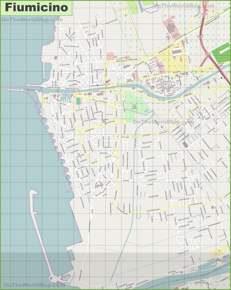 Large detailed map of Fiumicino