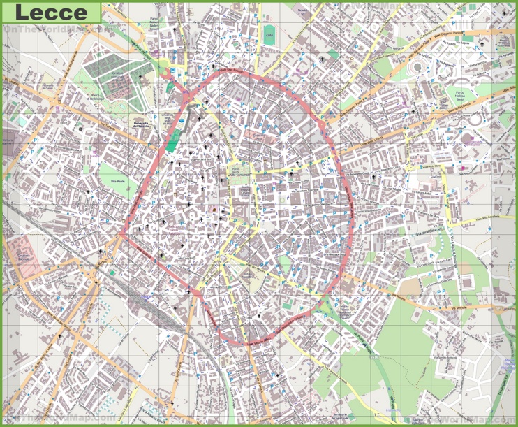 Large detailed map of Lecce