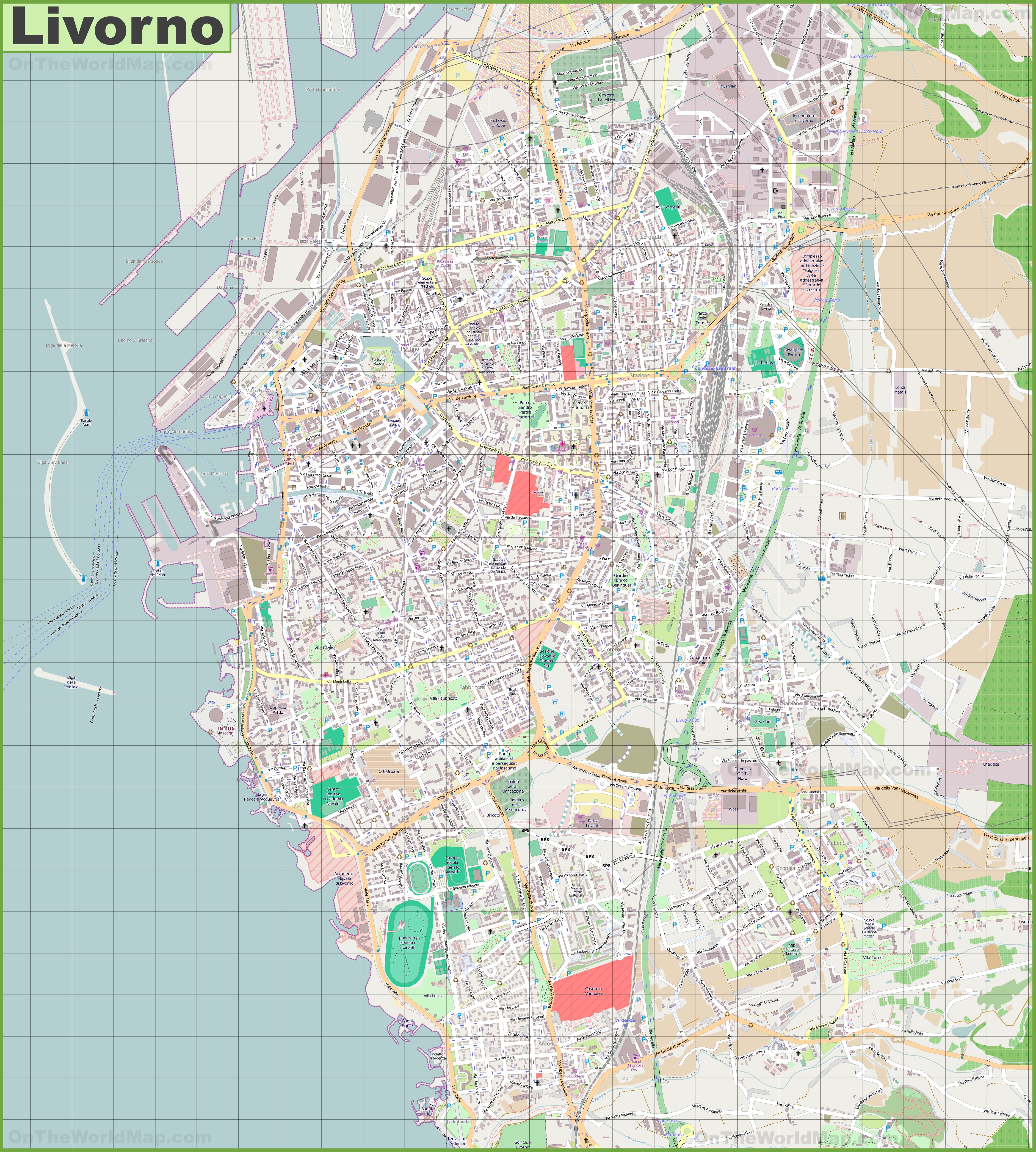 Large detailed map of Livorno