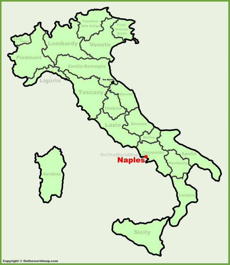 Naples location on the Italy map