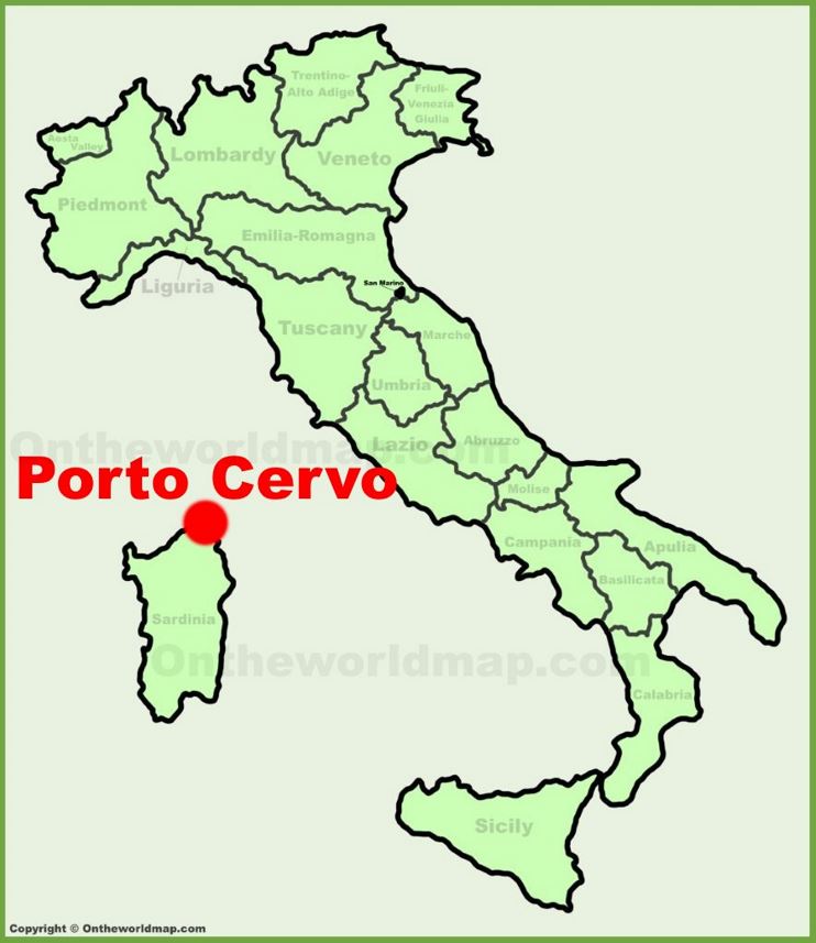 Porto Cervo location on the Italy map