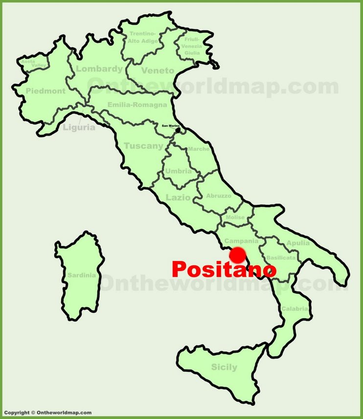 Positano location on the Italy map