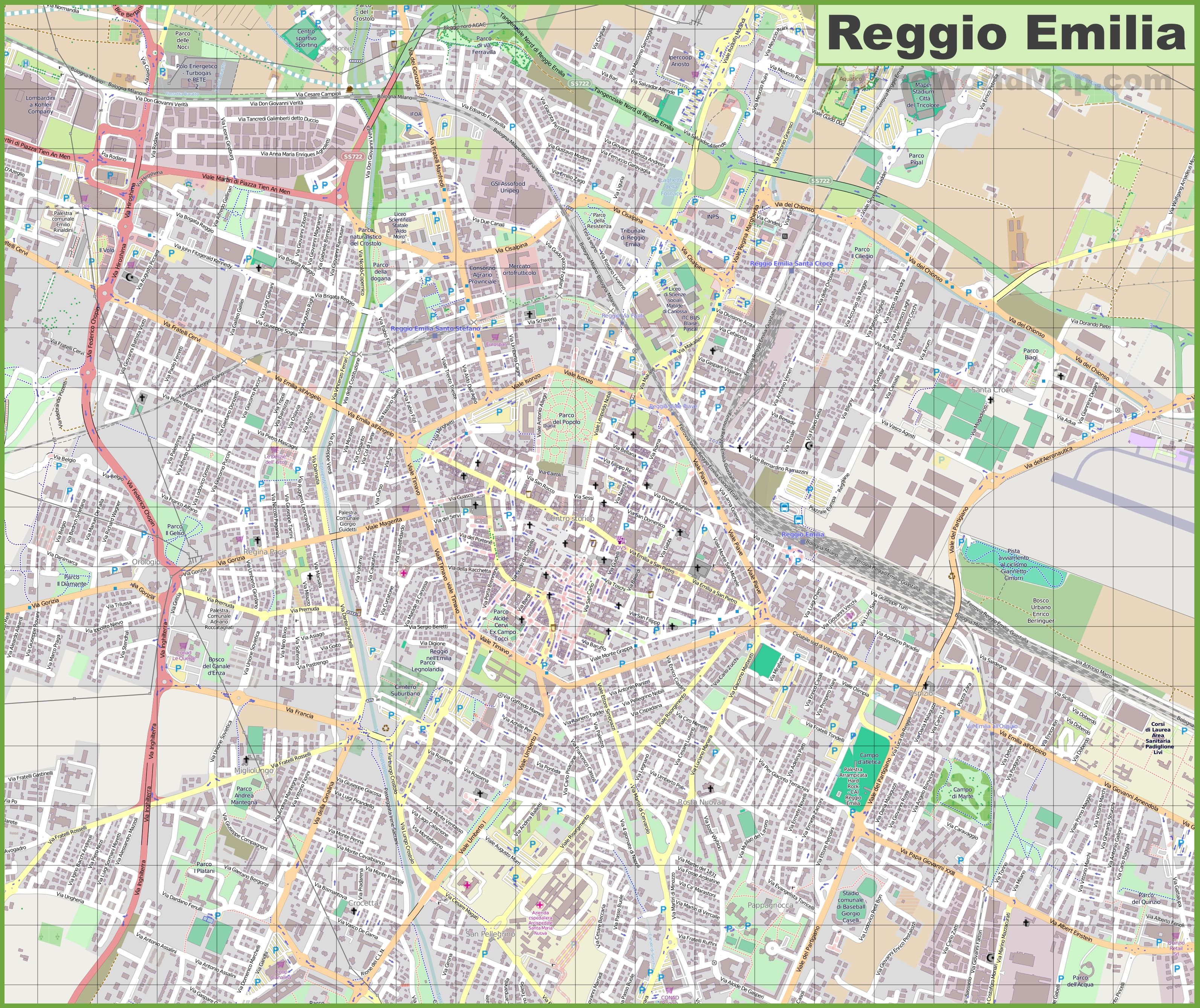 Large Detailed Map Of Reggio Emilia