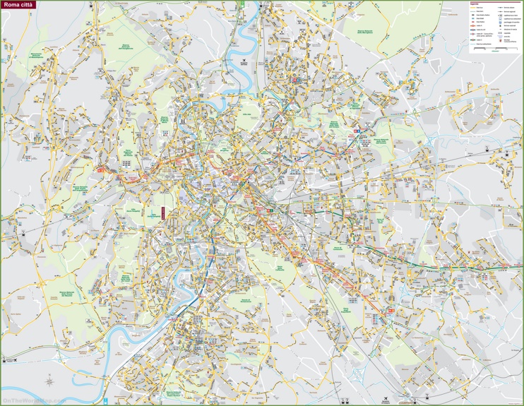 Large detailed transport map of Rome