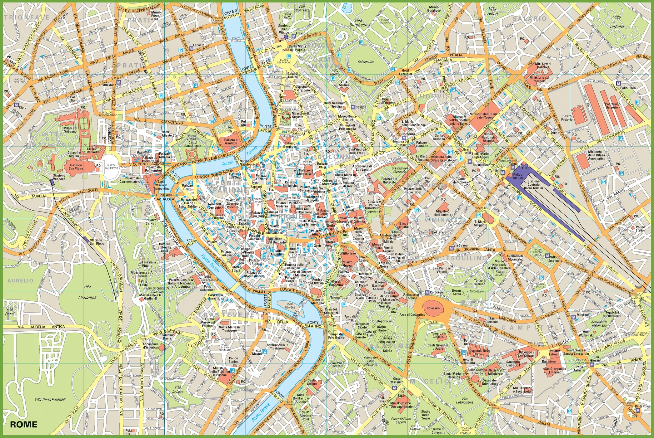 Sightseeing Map Of Rome Italy Large Rome Maps For Free Download And
