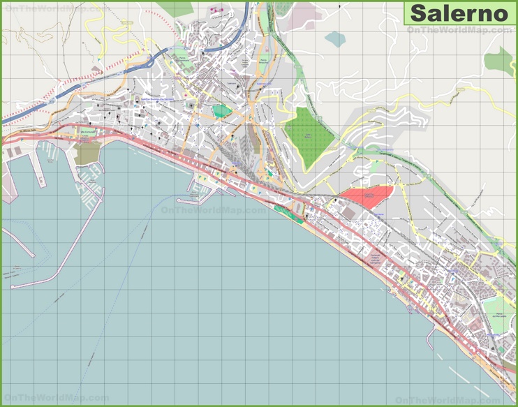 Large detailed map of Salerno