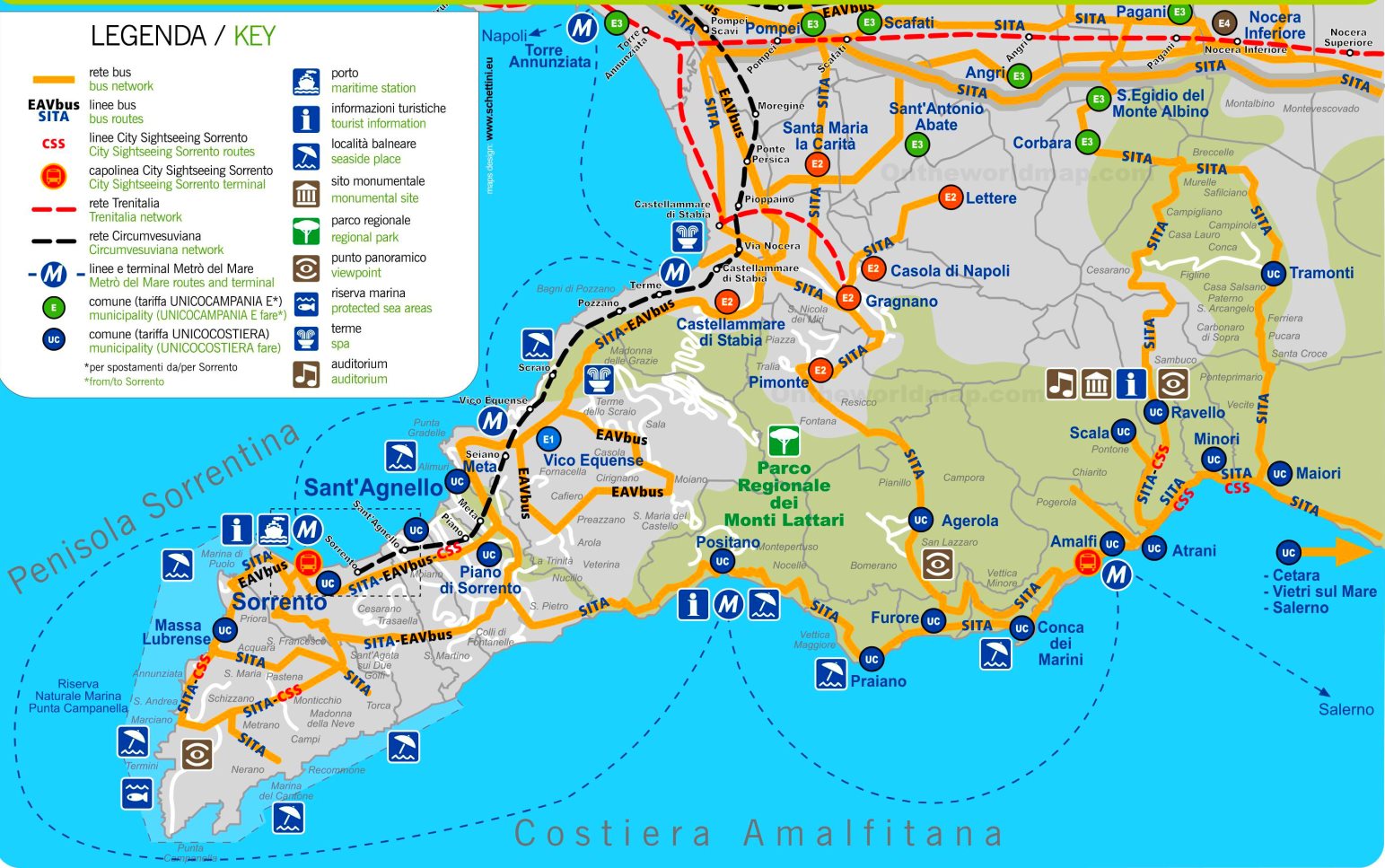 Sorrento E Costiera Amalfitana Mappa