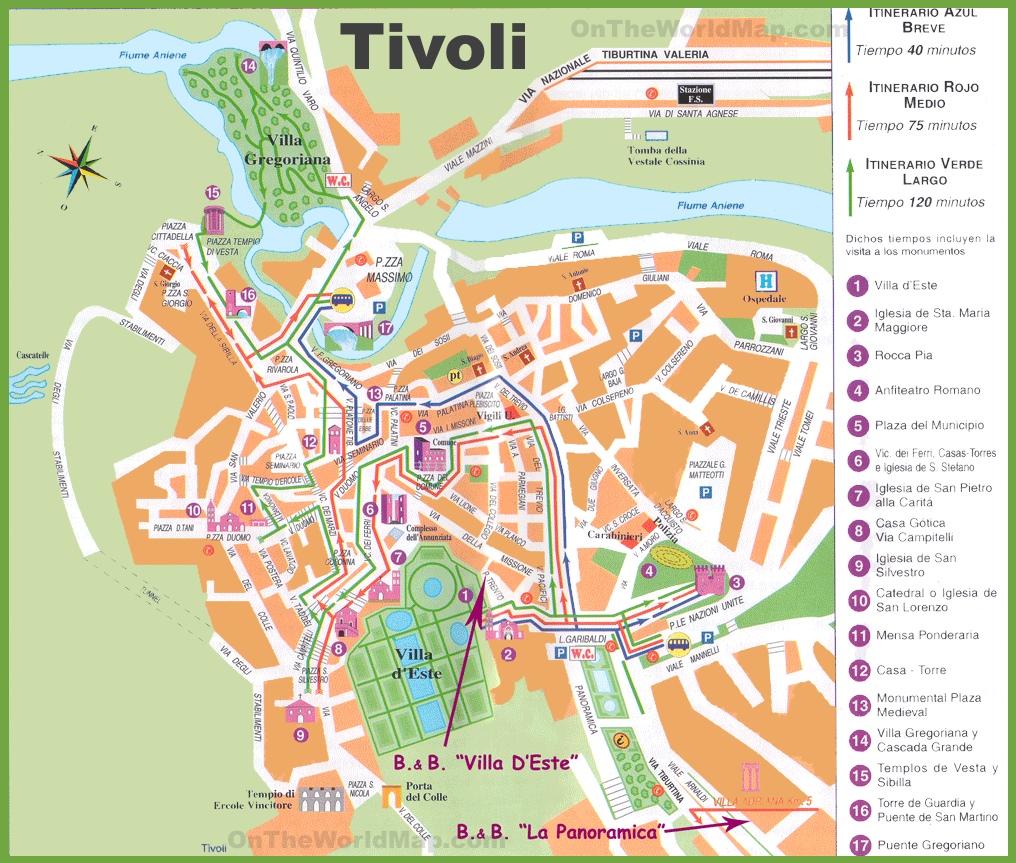 Карта Тиволи с отмеченными достопримечательностями