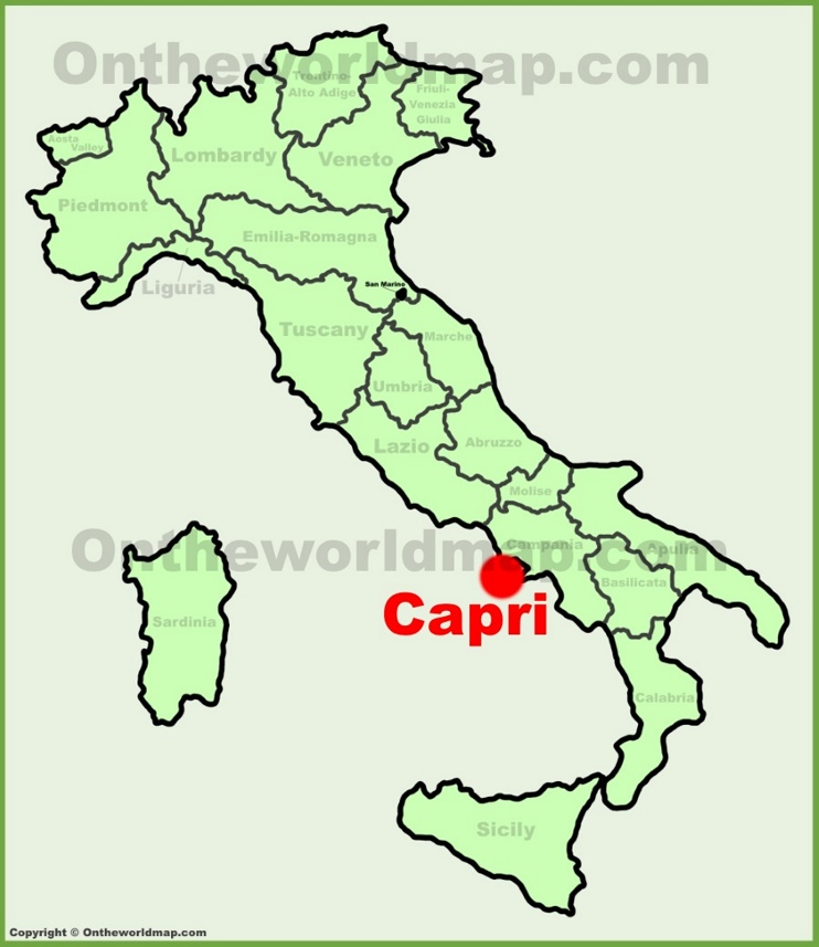 Capri location on the Italy map