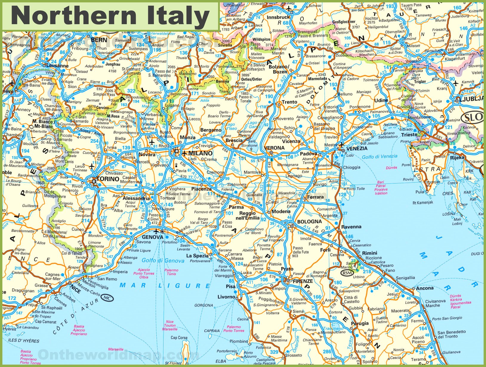 Map of Northern Italy