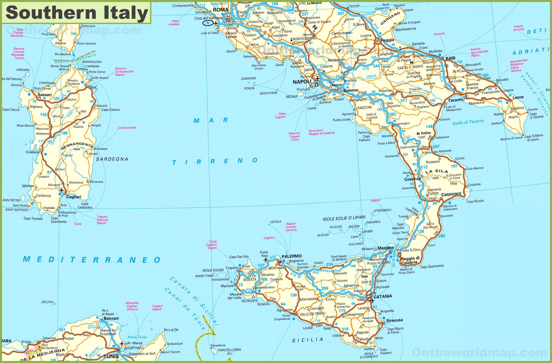 Detailed Map Of Southern Italy