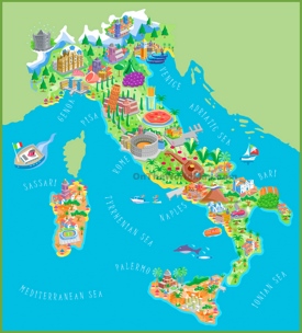 Pictorial travel map of Italy
