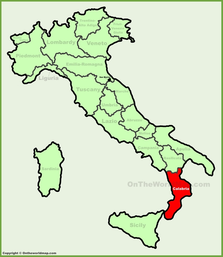 Calabria location on the Italy map