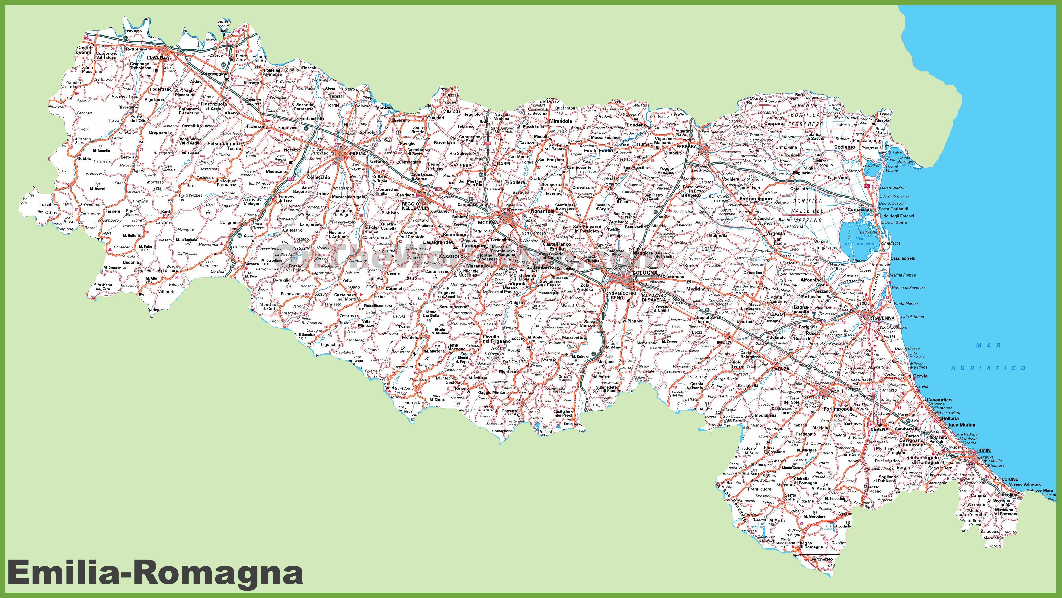 Large Detailed Map Of Emilia Romagna With Cities And Towns